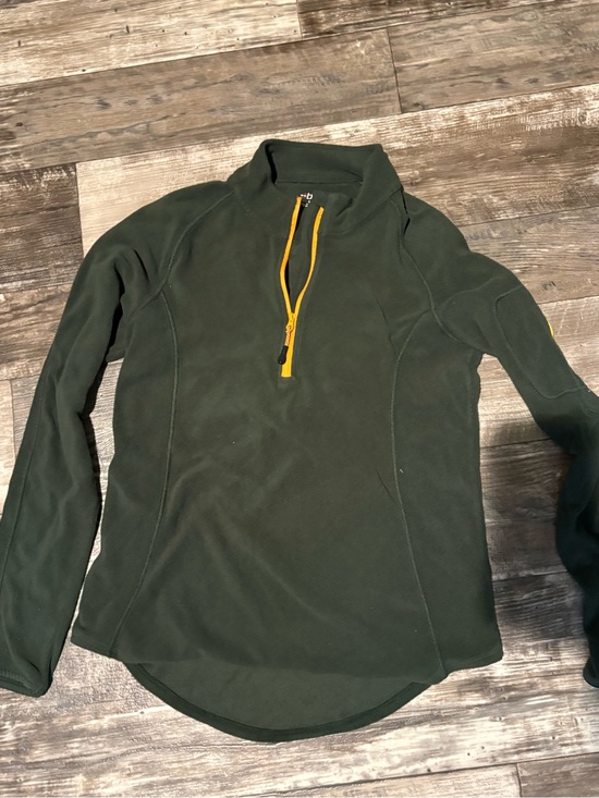 bcg Jackets & Blazers - bcg Dark Green Fleece Quarter-Zip with Yellow Trim Women’s Size L